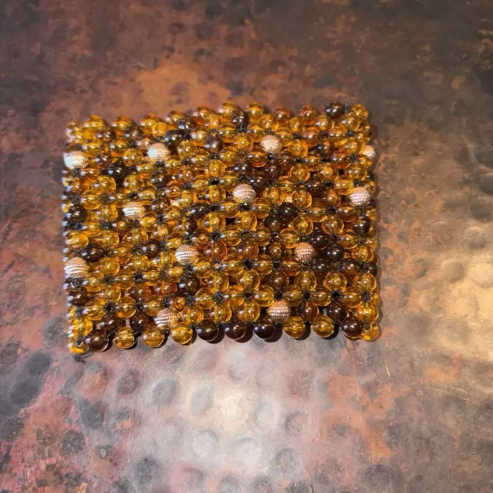 Large Cleopatra Style Cuff Bracelet Vintage Egyptian Style Elastic Woven